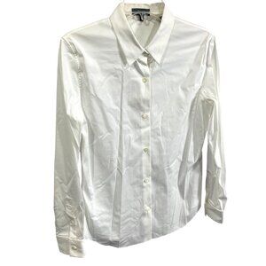 Theory Womens White Button-Down Shirt M Cotton Blend Long-Sleeve Classic Fit